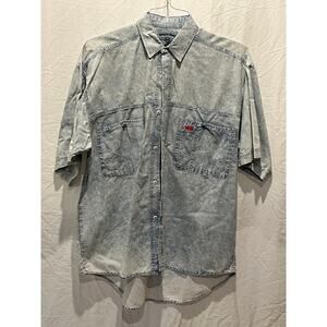 Vintage 80s Bugle Boy Shirt Acid Wash Mens Short Sleeve Button Down Sz M Retro